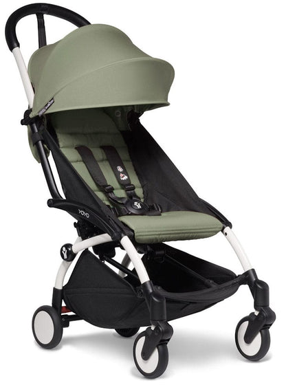 Babyzen YOYO2 Ultra Compact Complete 0+/6+ Stroller - White / Olive - 604501-06-OLV-US