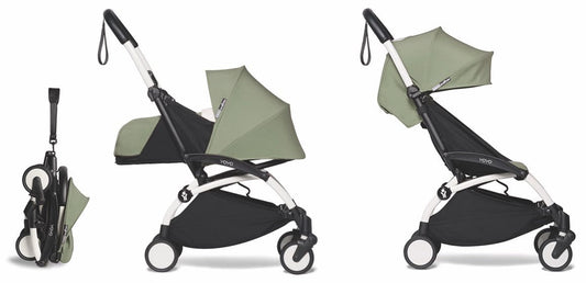 Babyzen YOYO2 Ultra Compact Complete 0+/6+ Stroller - White / Olive - 604501-06-OLV-US