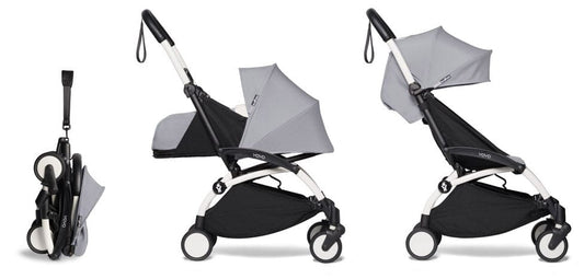 Babyzen YOYO2 Ultra Compact Complete 0+/6+ Stroller - White / Stone - 604501-06-STN-US