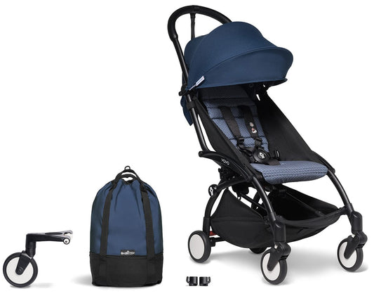 Babyzen YOYO2 Ultra Compact Complete 6+ Stroller & Rolling Bag Bundle - Black/Air France Blue