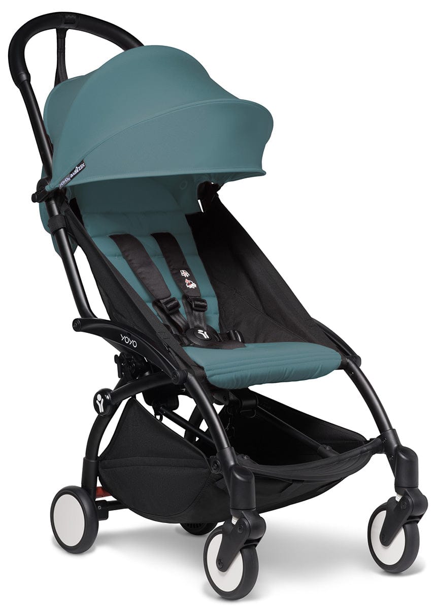 Babyzen YOYO2 Ultra Compact Complete 6+ Stroller & Rolling Bag Bundle - Black/Aqua - 604502-6-RB-AQU