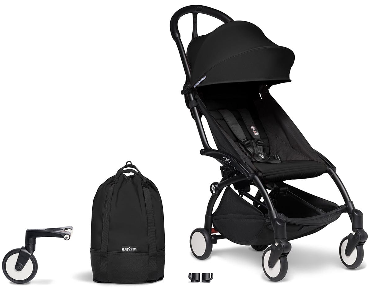 Babyzen YOYO2 Ultra Compact Complete 6+ Stroller & Rolling Bag Bundle - Black/Black - 604502-6-RB-BLK