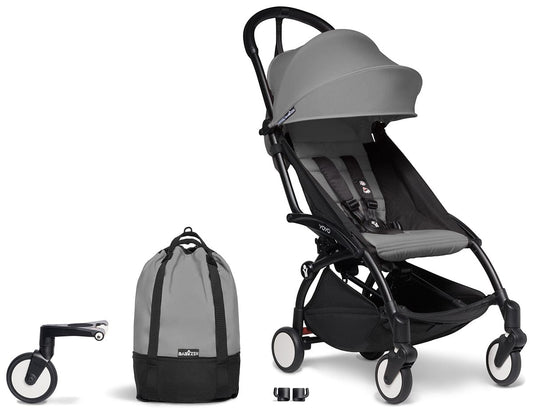 Babyzen YOYO2 Ultra Compact Complete 6+ Stroller & Rolling Bag Bundle - Black/Grey - 604502-6-RB-GRY