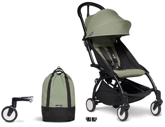 Babyzen YOYO2 Ultra Compact Complete 6+ Stroller & Rolling Bag Bundle - Black / Olive - 604502-6-RB-OLV