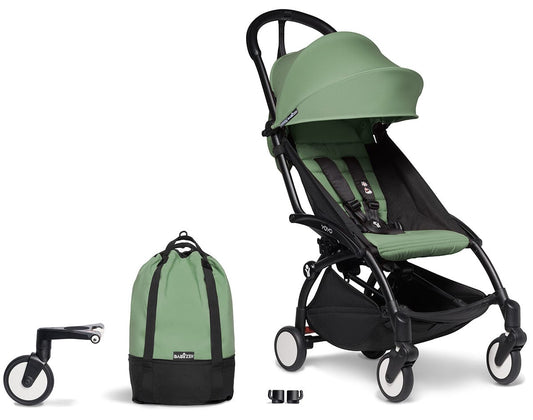 Babyzen YOYO2 Ultra Compact Complete 6+ Stroller & Rolling Bag Bundle - Black/Peppermint - 604502-6-RB-PEP