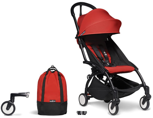 Babyzen YOYO2 Ultra Compact Complete 6+ Stroller & Rolling Bag Bundle - Black/Red