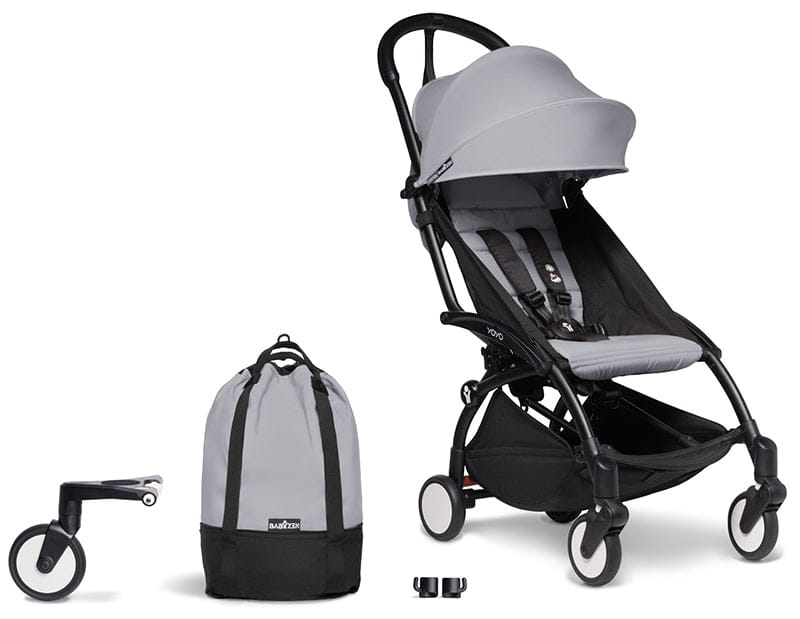 Babyzen YOYO2 Ultra Compact Complete 6+ Stroller & Rolling Bag Bundle - Black / Stone - 604502-6-RB-STN