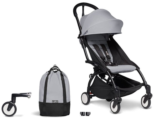 Babyzen YOYO2 Ultra Compact Complete 6+ Stroller & Rolling Bag Bundle - Black / Stone - 604502-6-RB-STN