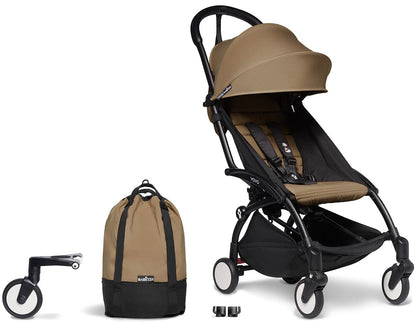 Babyzen YOYO2 Ultra Compact Complete 6+ Stroller & Rolling Bag Bundle - Black/Toffee - 604502-6-RB-TOF