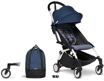 Babyzen YOYO2 Ultra Compact Complete 6+ Stroller & Rolling Bag Bundle - White/Air France Blue - 604501-6-RB-AFB