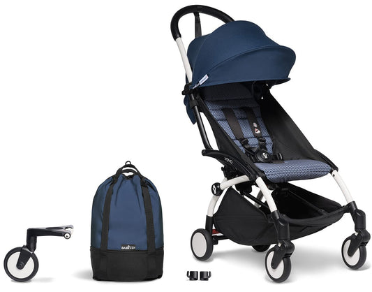 Babyzen YOYO2 Ultra Compact Complete 6+ Stroller & Rolling Bag Bundle - White/Air France Blue - 604501-6-RB-AFB