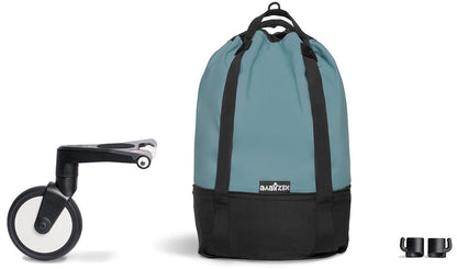 Babyzen YOYO2 Ultra Compact Complete 6+ Stroller & Rolling Bag Bundle - White/Aqua - 604501-6-RB-AQU