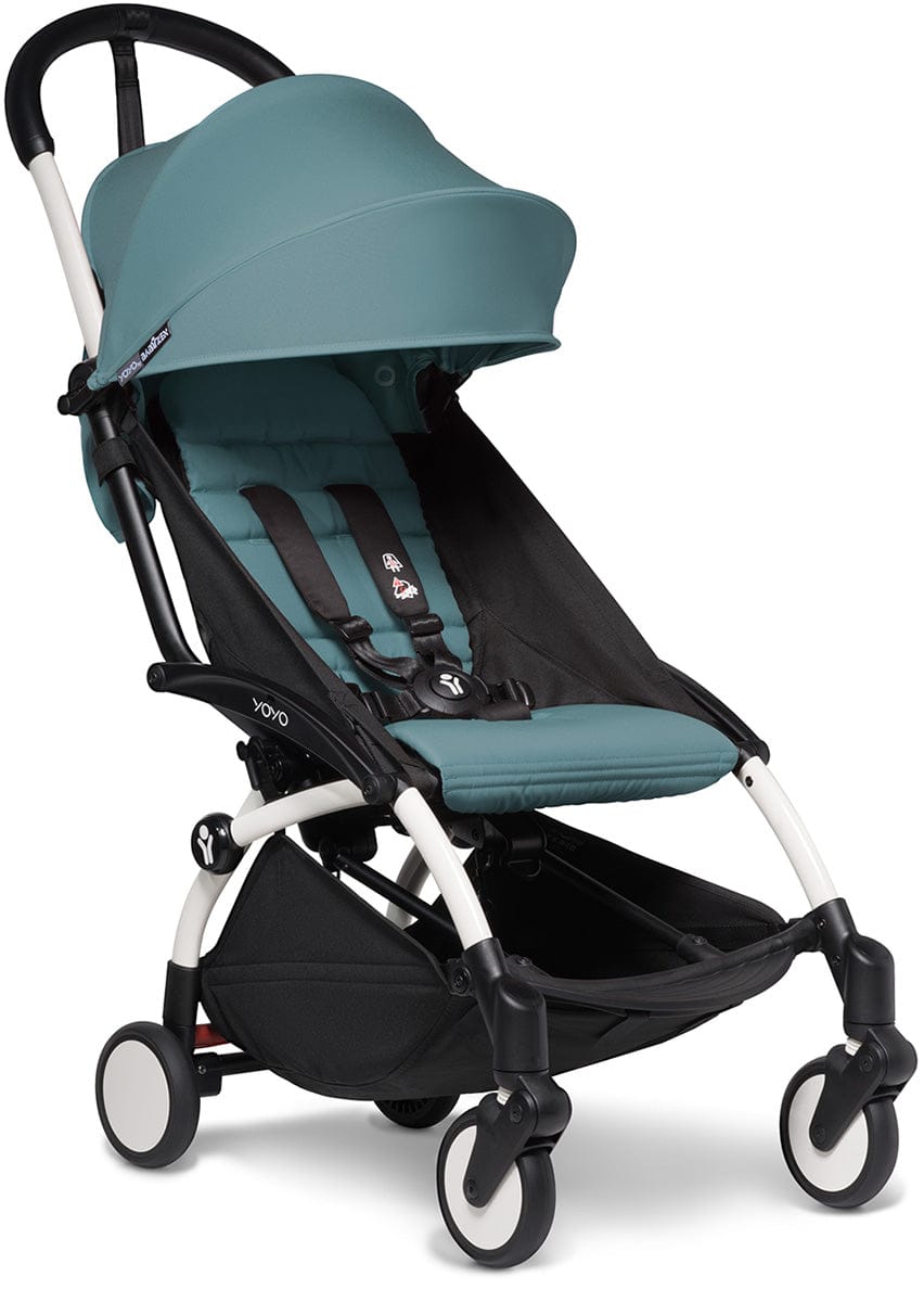 Babyzen YOYO2 Ultra Compact Complete 6+ Stroller & Rolling Bag Bundle - White/Aqua - 604501-6-RB-AQU