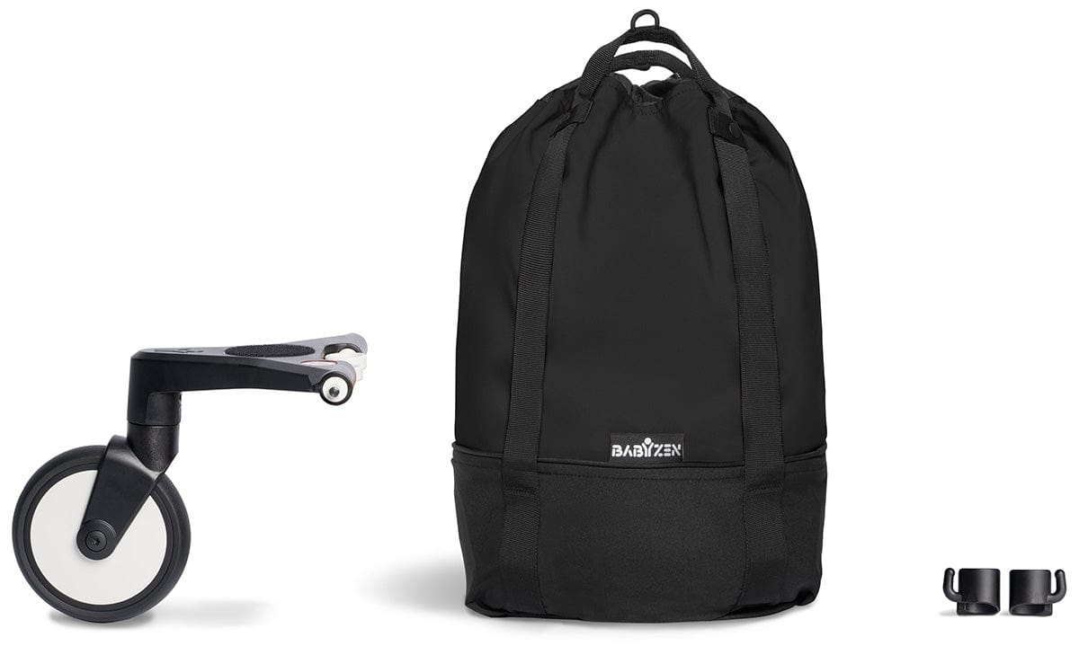 Babyzen YOYO2 Ultra Compact Complete 6+ Stroller & Rolling Bag Bundle - White/Black - 604501-6-RB-BLK