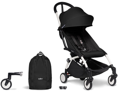 Babyzen YOYO2 Ultra Compact Complete 6+ Stroller & Rolling Bag Bundle - White/Black - 604501-6-RB-BLK