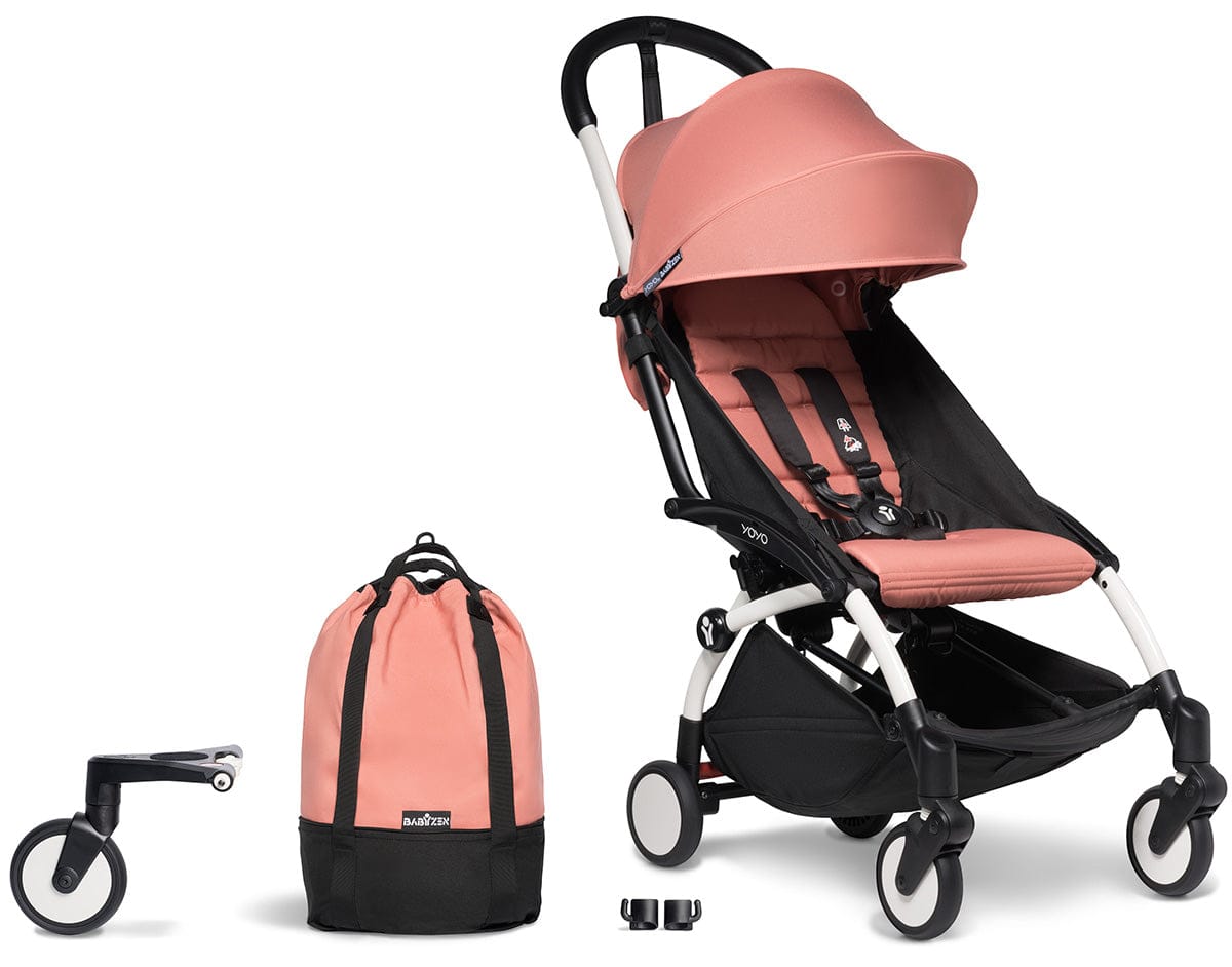 Babyzen YOYO2 Ultra Compact Complete 6+ Stroller & Rolling Bag Bundle - White/Ginger - 604501-6-RB-GIN