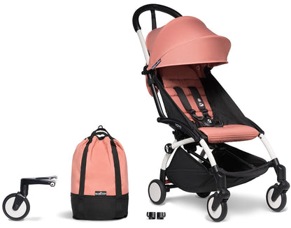 Babyzen YOYO2 Ultra Compact Complete 6+ Stroller & Rolling Bag Bundle - White/Ginger - 604501-6-RB-GIN