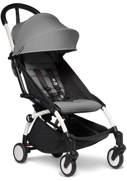 Babyzen YOYO2 Ultra Compact Complete 6+ Stroller & Rolling Bag Bundle - White/Grey - 604501-6-RB-GRY