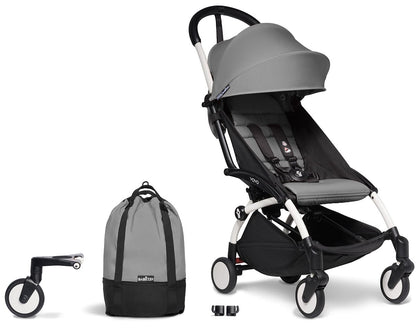 Babyzen YOYO2 Ultra Compact Complete 6+ Stroller & Rolling Bag Bundle - White/Grey - 604501-6-RB-GRY