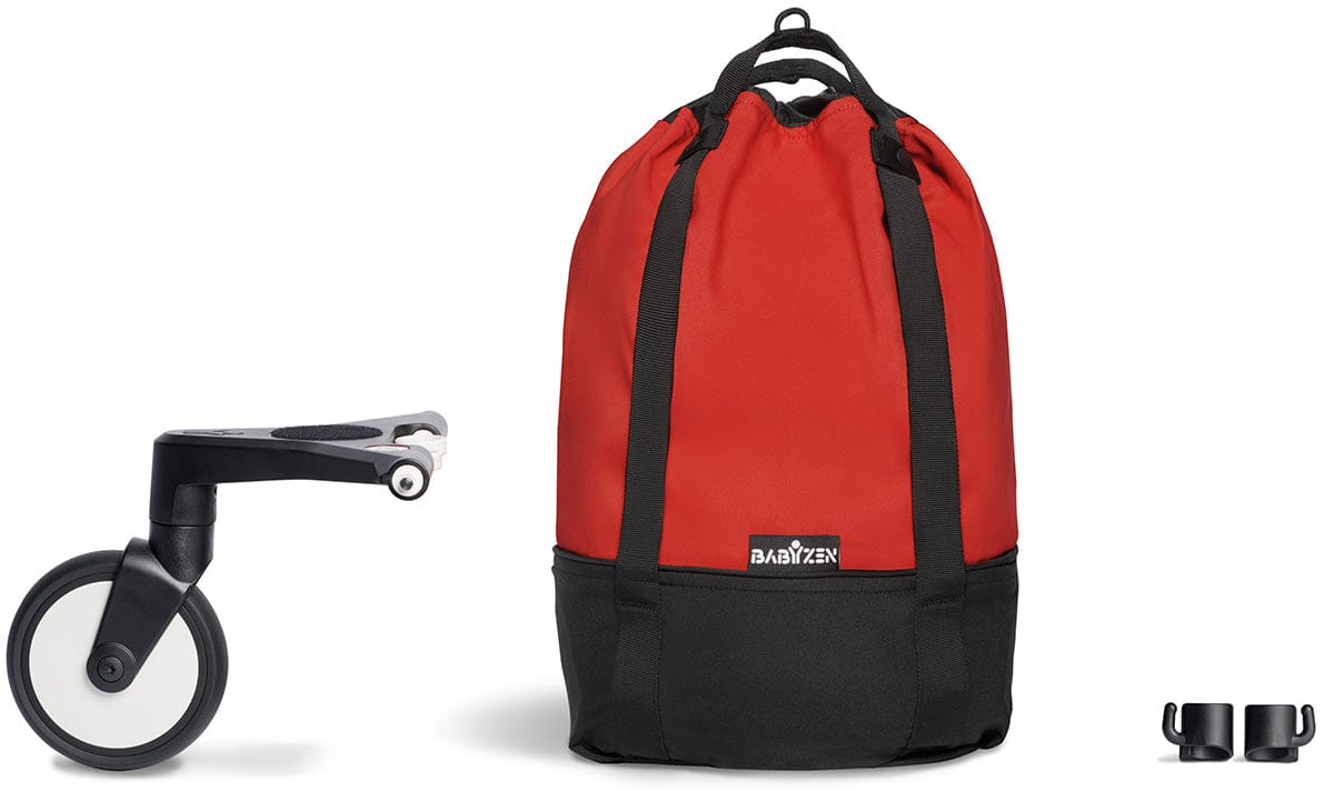 Babyzen YOYO2 Ultra Compact Complete 6+ Stroller & Rolling Bag Bundle - White/Red - 604501-6-RB-RED