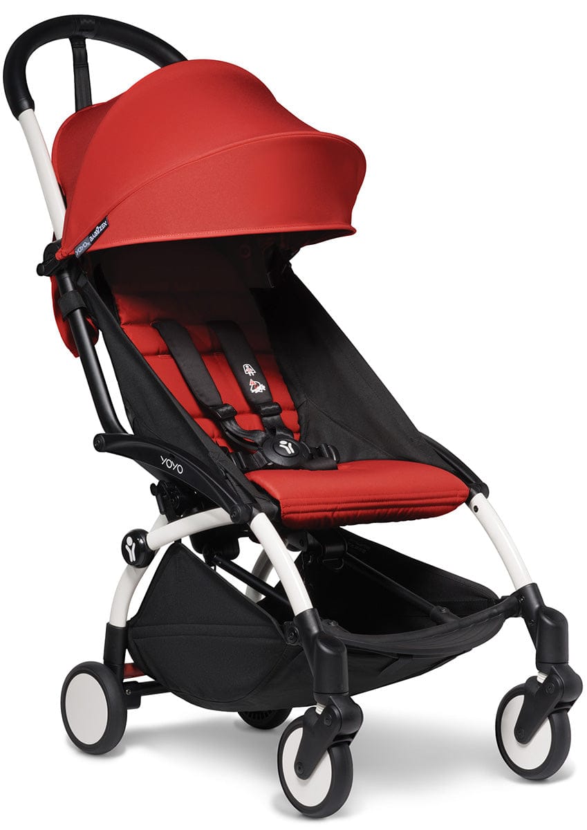 Babyzen YOYO2 Ultra Compact Complete 6+ Stroller & Rolling Bag Bundle - White/Red - 604501-6-RB-RED