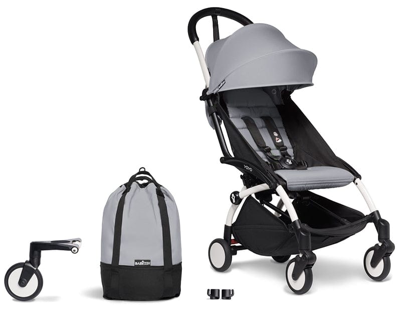 Babyzen YOYO2 Ultra Compact Complete 6+ Stroller & Rolling Bag Bundle - White / Stone - 604501-6-RB-STN