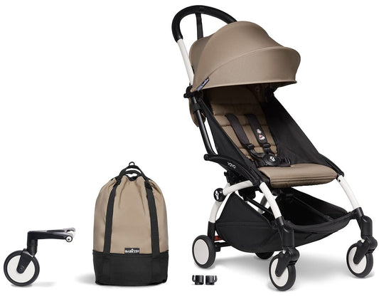 Babyzen YOYO2 Ultra Compact Complete 6+ Stroller & Rolling Bag Bundle - White/Taupe - 604501-6-RB-TPE
