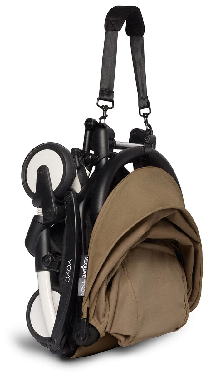 Babyzen YOYO2 Ultra Compact Complete 6+ Stroller & Rolling Bag Bundle - White/Toffee - 604501-6-RB-TOF