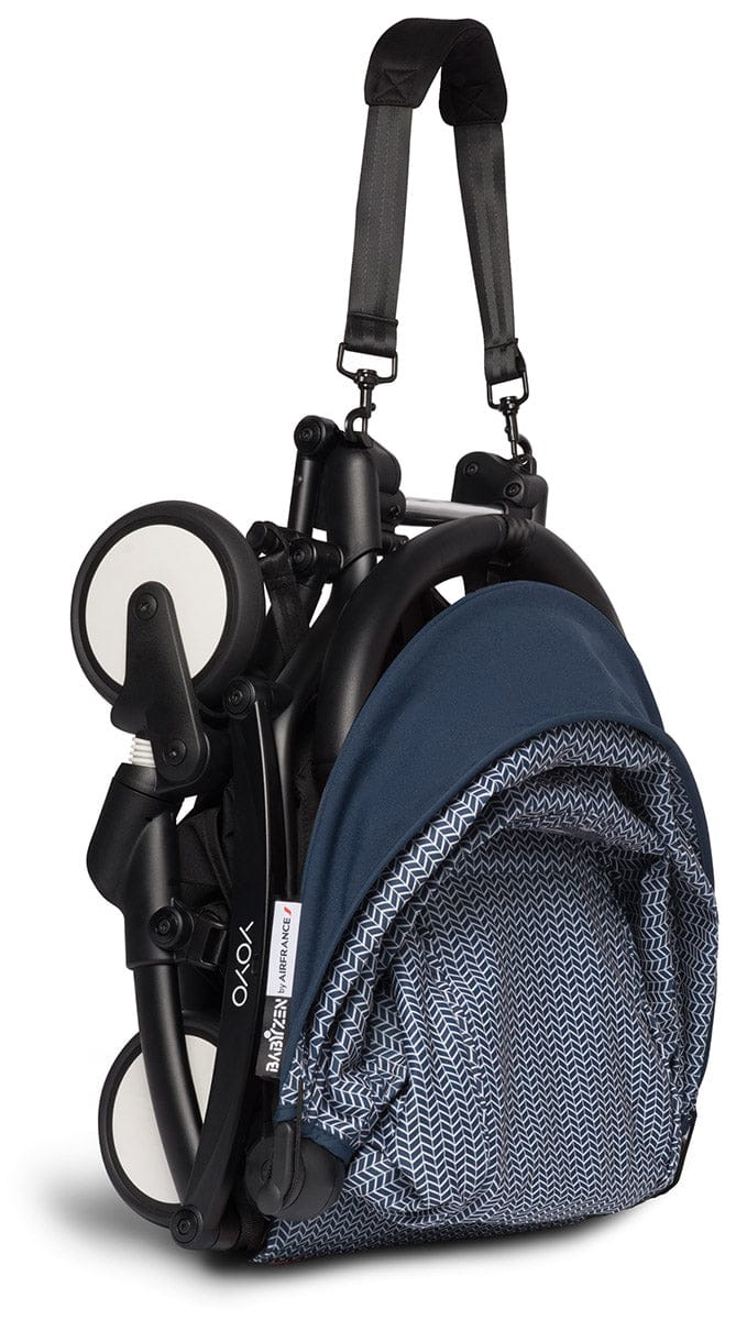 Babyzen YOYO2 Ultra Compact Complete 6+ Stroller with Bassinet - Black/Air France Blue - 604502-605107-6-AFB