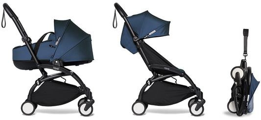 Babyzen YOYO2 Ultra Compact Complete 6+ Stroller with Bassinet - Black/Air France Blue - 604502-605107-6-AFB