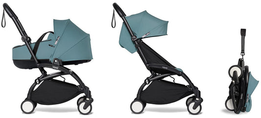 Babyzen YOYO2 Ultra Compact Complete 6+ Stroller with Bassinet - Black/Aqua - 604502-605109-6-AQU