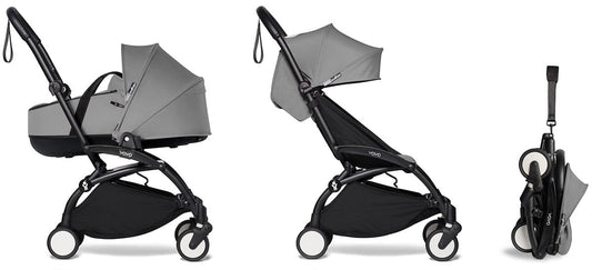 Babyzen YOYO2 Ultra Compact Complete 6+ Stroller with Bassinet - Black/Grey - 604502-605101-6-GRY