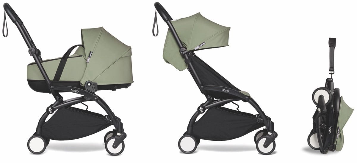 Babyzen YOYO2 Ultra Compact Complete 6+ Stroller with Bassinet - Black / Olive - 604502-605111-6-OLV