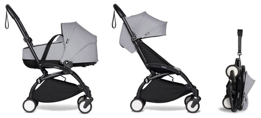 Babyzen YOYO2 Ultra Compact Complete 6+ Stroller with Bassinet - Black / Stone - 604502-605110-6-STN