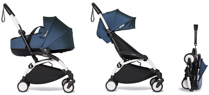 Babyzen YOYO2 Ultra Compact Complete 6+ Stroller with Bassinet Bundle - White/Air France Blue - 604501-605107-6-AFB