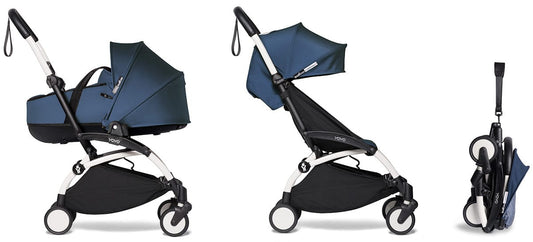 Babyzen YOYO2 Ultra Compact Complete 6+ Stroller with Bassinet Bundle - White/Air France Blue - 604501-605107-6-AFB