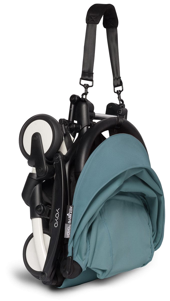 Babyzen YOYO2 Ultra Compact Complete 6+ Stroller with Bassinet Bundle - White/Aqua - 604501-605109-6-AQU