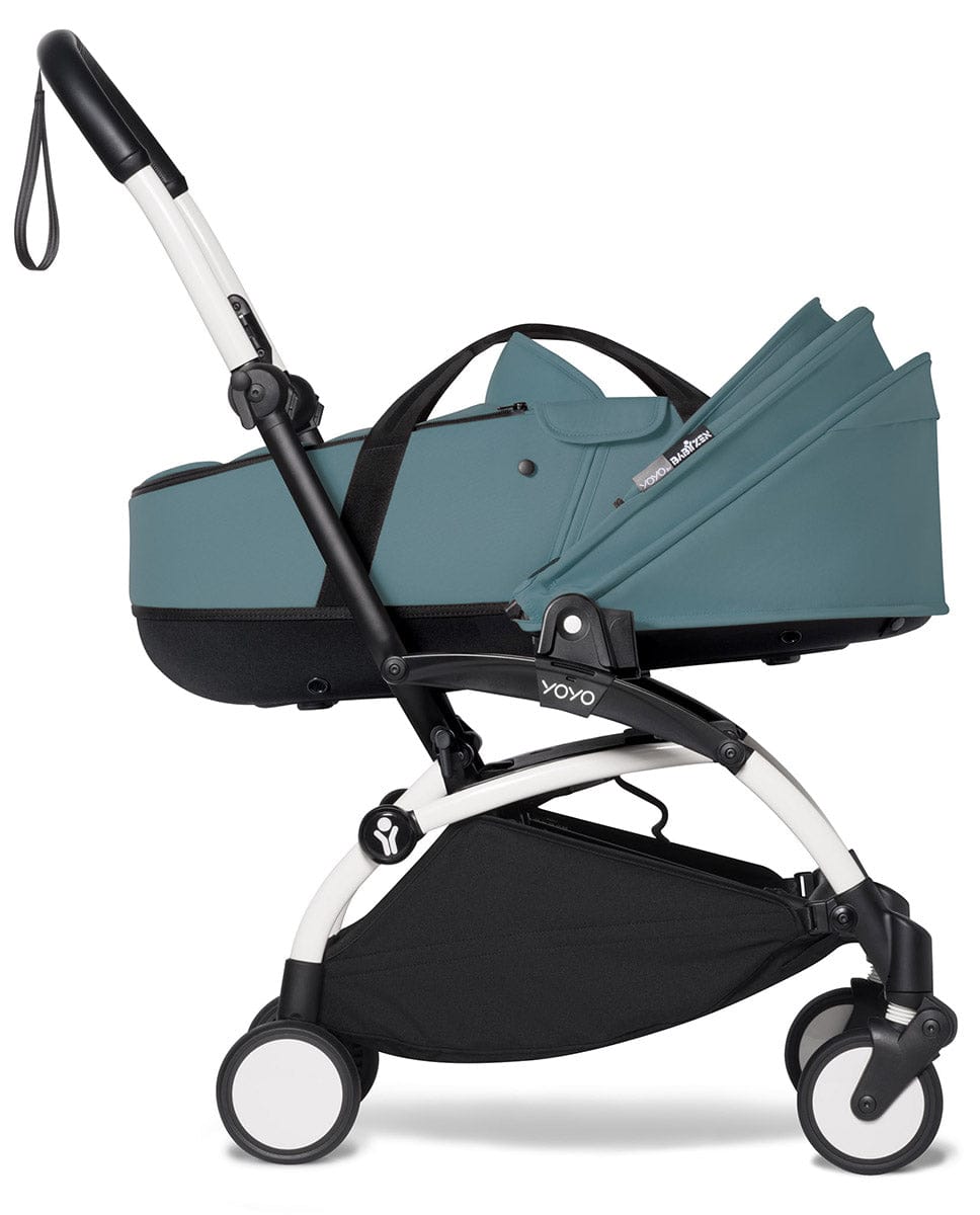 Babyzen YOYO2 Ultra Compact Complete 6+ Stroller with Bassinet Bundle - White/Aqua - 604501-605109-6-AQU