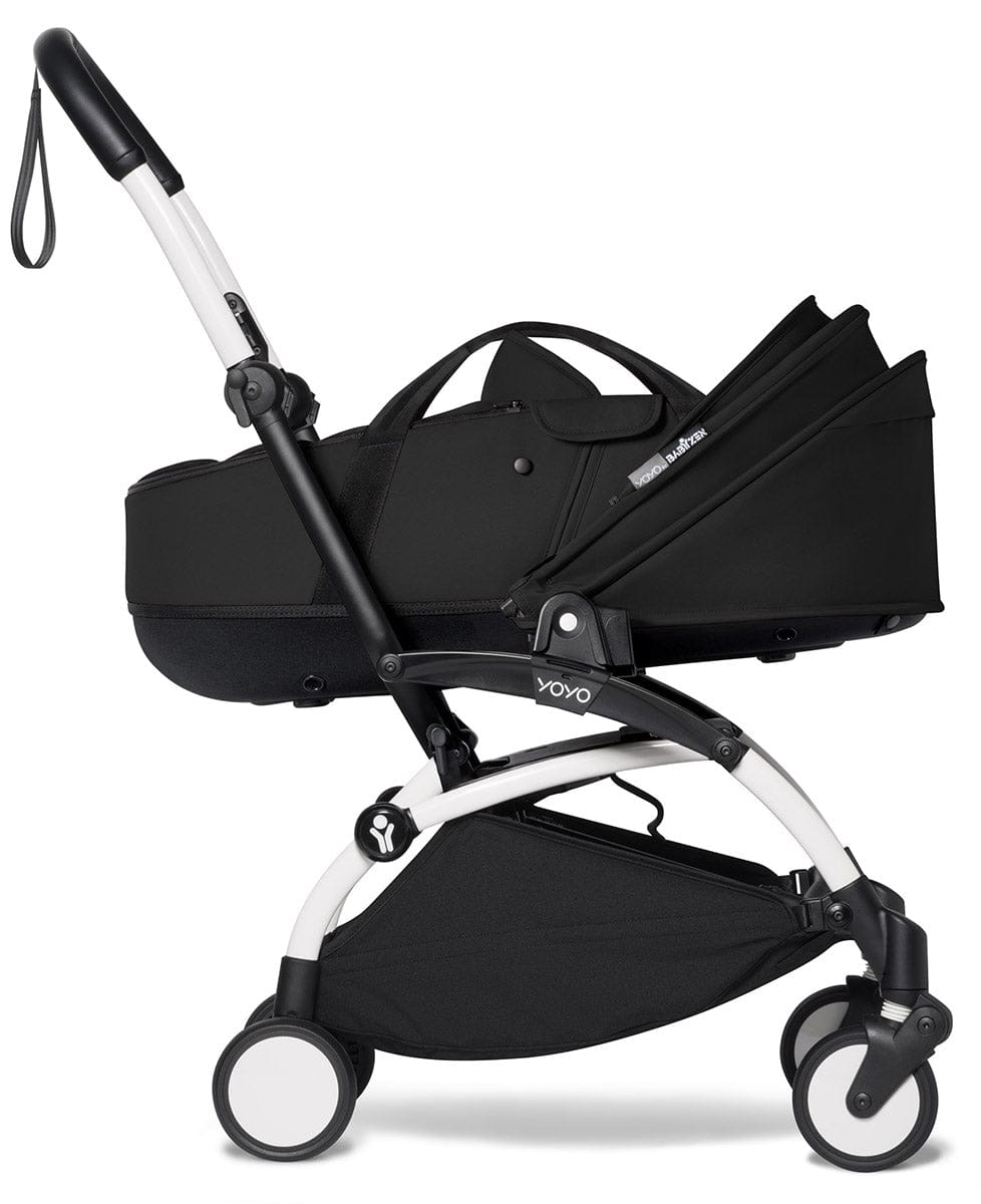 Babyzen YOYO2 Ultra Compact Complete 6+ Stroller with Bassinet Bundle - White/Black - 604501-605103-6-BLK