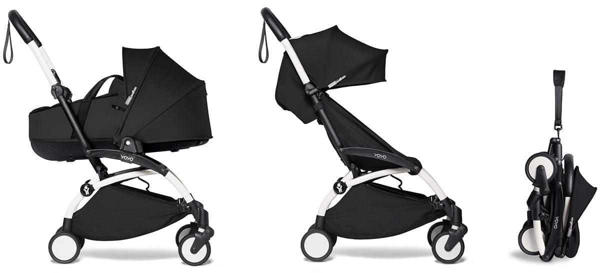 Babyzen YOYO2 Ultra Compact Complete 6+ Stroller with Bassinet Bundle - White/Black - 604501-605103-6-BLK