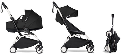 Babyzen YOYO2 Ultra Compact Complete 6+ Stroller with Bassinet Bundle - White/Black - 604501-605103-6-BLK