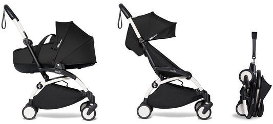 Babyzen YOYO2 Ultra Compact Complete 6+ Stroller with Bassinet Bundle - White/Black - 604501-605103-6-BLK