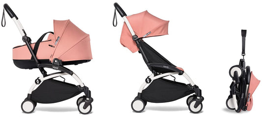 Babyzen YOYO2 Ultra Compact Complete 6+ Stroller with Bassinet Bundle - White/Ginger - 604501-605106-6-GIN