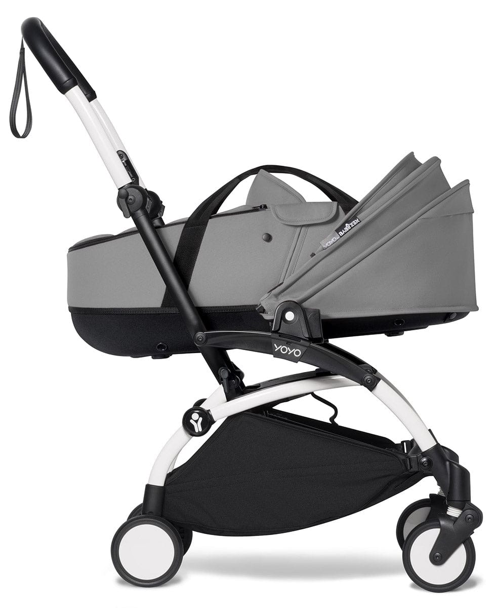 Babyzen YOYO2 Ultra Compact Complete 6+ Stroller with Bassinet Bundle - White/Grey - 604501-605101-6-GRY