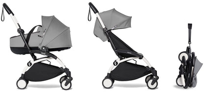 Babyzen YOYO2 Ultra Compact Complete 6+ Stroller with Bassinet Bundle - White/Grey - 604501-605101-6-GRY