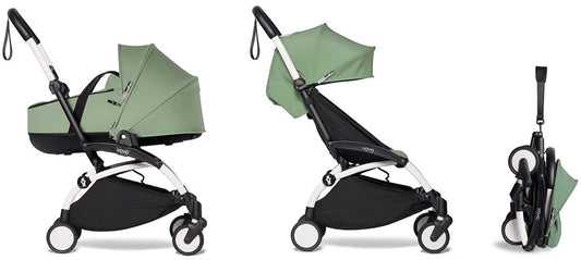 Babyzen YOYO2 Ultra Compact Complete 6+ Stroller with Bassinet Bundle - White/Peppermint - 604501-605105-6-PEP