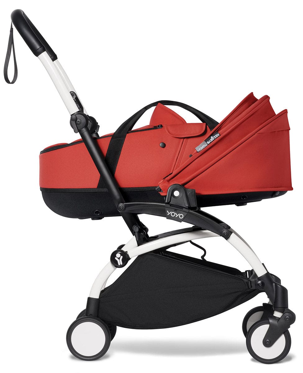 Babyzen YOYO2 Ultra Compact Complete 6+ Stroller with Bassinet Bundle - White/Red - 604501-605102-6-RED