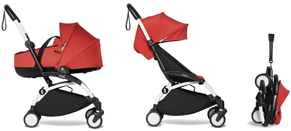 Babyzen YOYO2 Ultra Compact Complete 6+ Stroller with Bassinet Bundle - White/Red - 604501-605102-6-RED