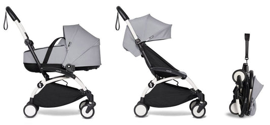 Babyzen YOYO2 Ultra Compact Complete 6+ Stroller with Bassinet Bundle - White / Stone - 604501-605110-6-STN
