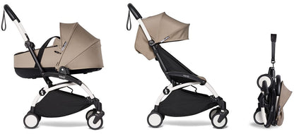 Babyzen YOYO2 Ultra Compact Complete 6+ Stroller with Bassinet Bundle - White/Taupe - 604501-605104-6-TPE